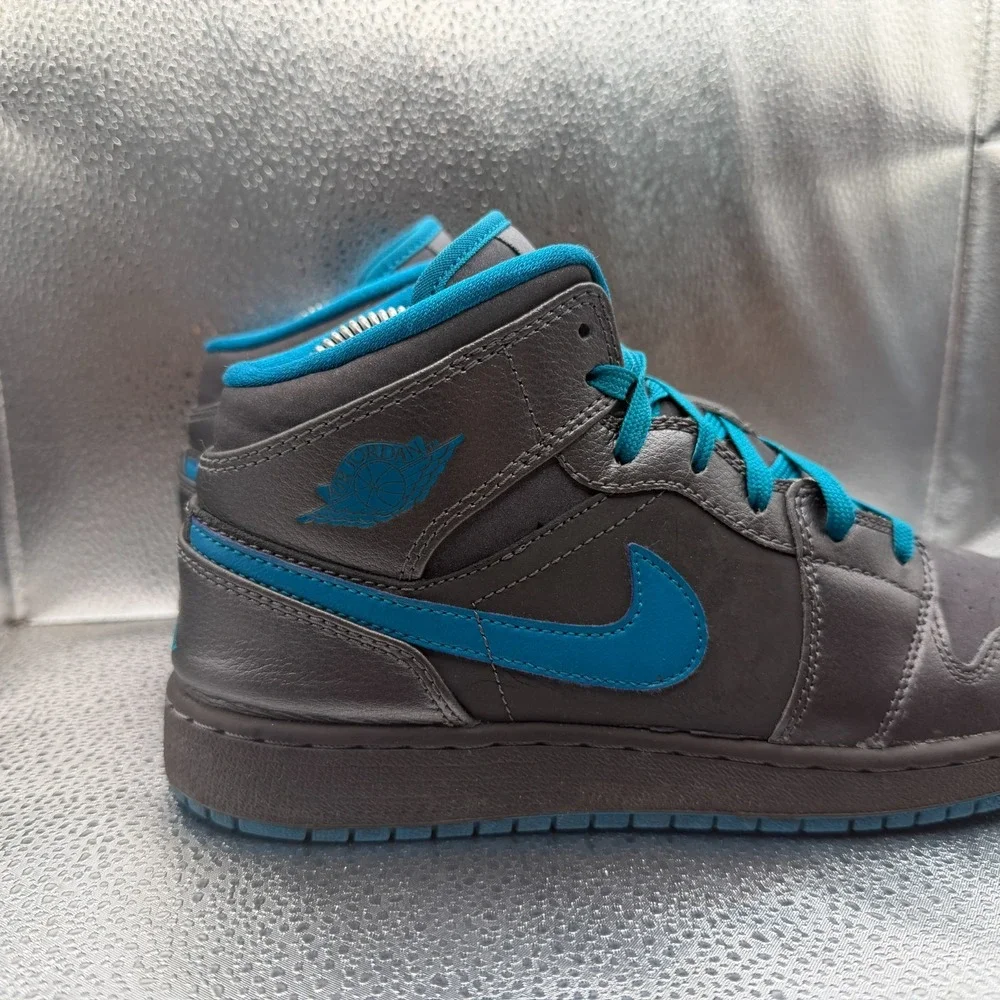 Size 6.5Y Nike Air Jordan 1 Mid GG Dark Gray Teal Girls Sneaker Shoes 555112-027